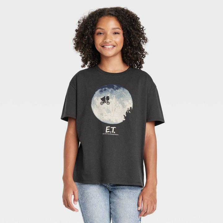 Girls' E.t. Oversized Short Sleeve Graphic T-shirt - Art Class Black