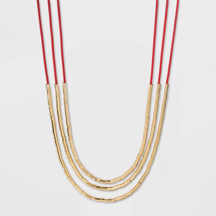 Beads Multilayer Cord Necklace - A New Day Coral Red, Women's, Size: Small, Pink Red
