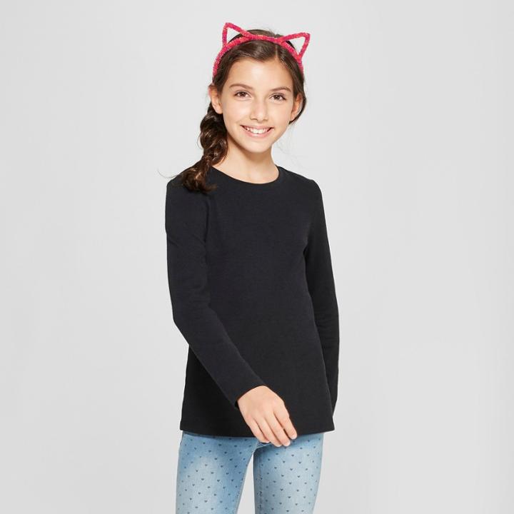 Girls' Crew Neck Long Sleeve T-shirt - Cat & Jack Black