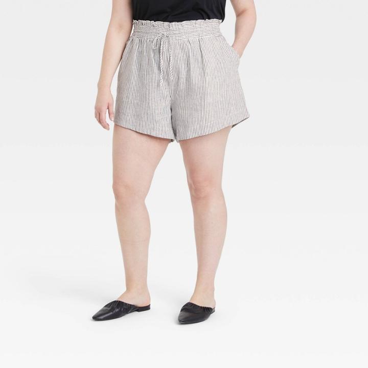 Women's Plus Size High-rise Pull-on Shorts - A New Day Blue/white