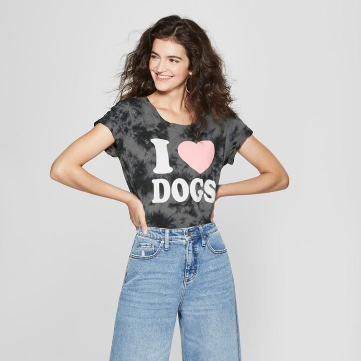 Women's Short Sleeve I Heart Dogs Graphic T-shirt - Fifth Sun (juniors') Charcoal