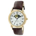 Peugeot Watches Peugeot Unisex 14k Gold Plated Sun Moon Phase Leather Watch/brown