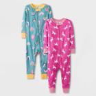 Baby Girls' 2pk Unicorn & Rainbow Pajama Romper - Cat & Jack Pink