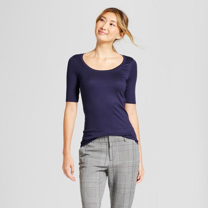 Women's Elbow Length Fitted T - Shirt - A New Day Navy (blue)