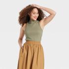 Women's Slim Fit Mock Neck Tank Top - A New Day Olive