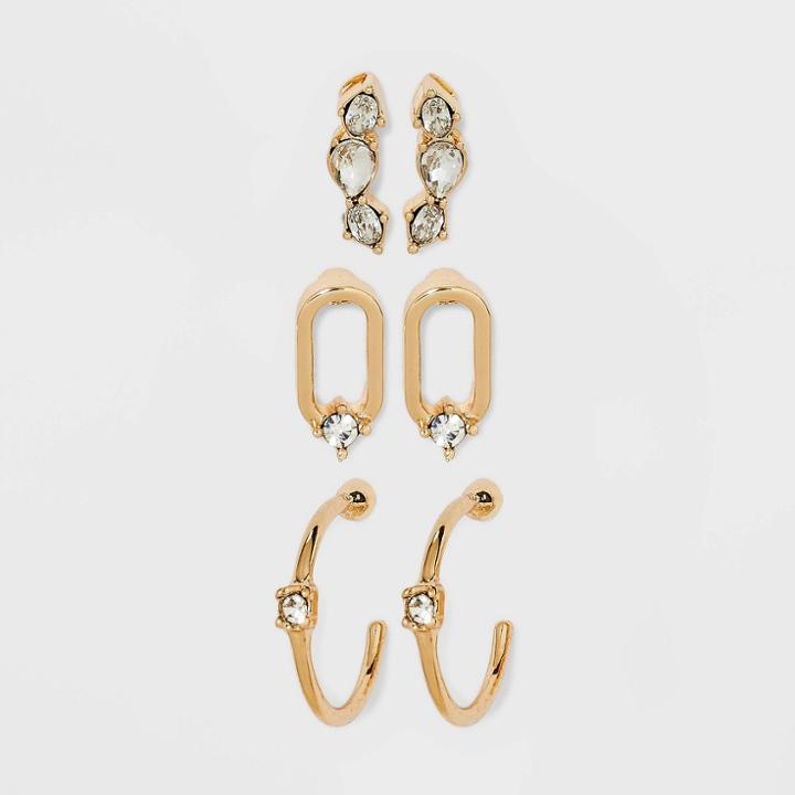 Oval Drop Earring Set 3pc - A New Day Gold