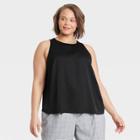 Women's Plus Size Satin Racer Tank Top - A New Day Black