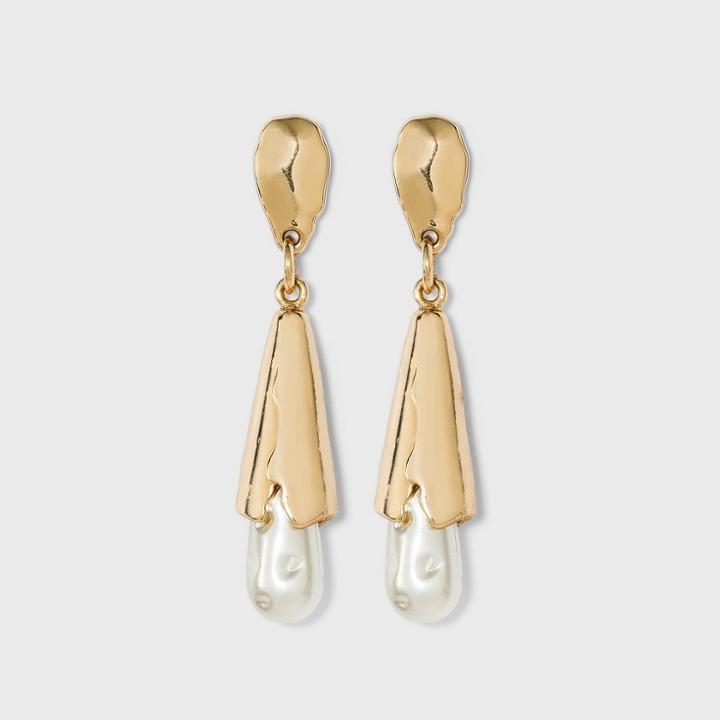 Simulated Pearl With Warped Cap Drop Earrings - A New Day Gold