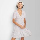 Women's Short Sleeve Plunging Smocked Waist Dress - Wild Fable Ivory Floral