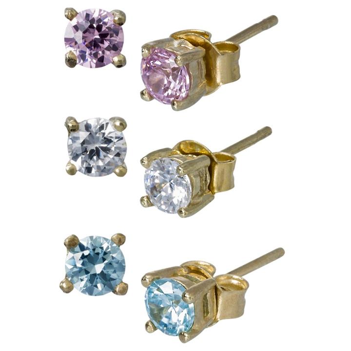 Target Round Cubic Zirconia Stud Earrings Set - Mulitcolor, Women's, Gold Fusion