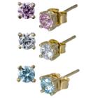 Target Round Cubic Zirconia Stud Earrings Set - Mulitcolor, Women's, Gold Fusion