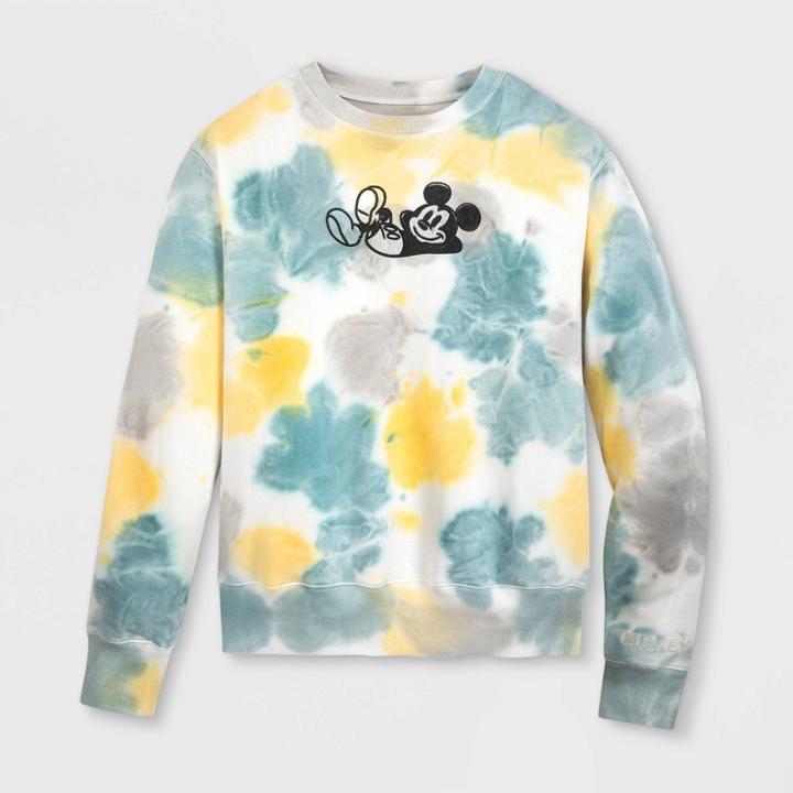 Men's Disney Mickey Mouse Tie-dye Fleece Pullover Sweatshirt - Blue M - Disney