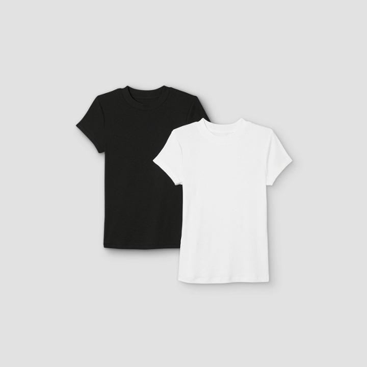 Women's Short Sleeve Ribbed 2pk Bundle T-shirt - A New Day Black/white