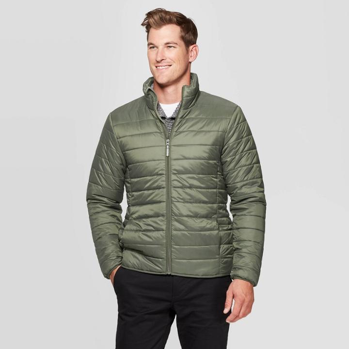 Men's Standard Fit Puffer Jacket - Goodfellow & Co Deep Olive 2xl, Deep Green