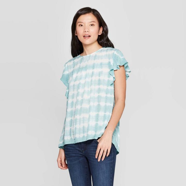 Women's Tie Dye Short Sleeve Crewneck Blouse - Knox Rose Green