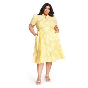 Women's Plus Size Gingham Puff Sleeve Shirtdress - Lisa Marie Fernandez For Target Yellow/white