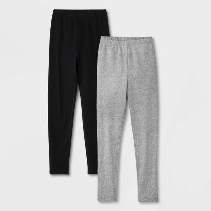 Girls' 2pk Adaptive Cozy Leggings - Cat & Jack Gray/black