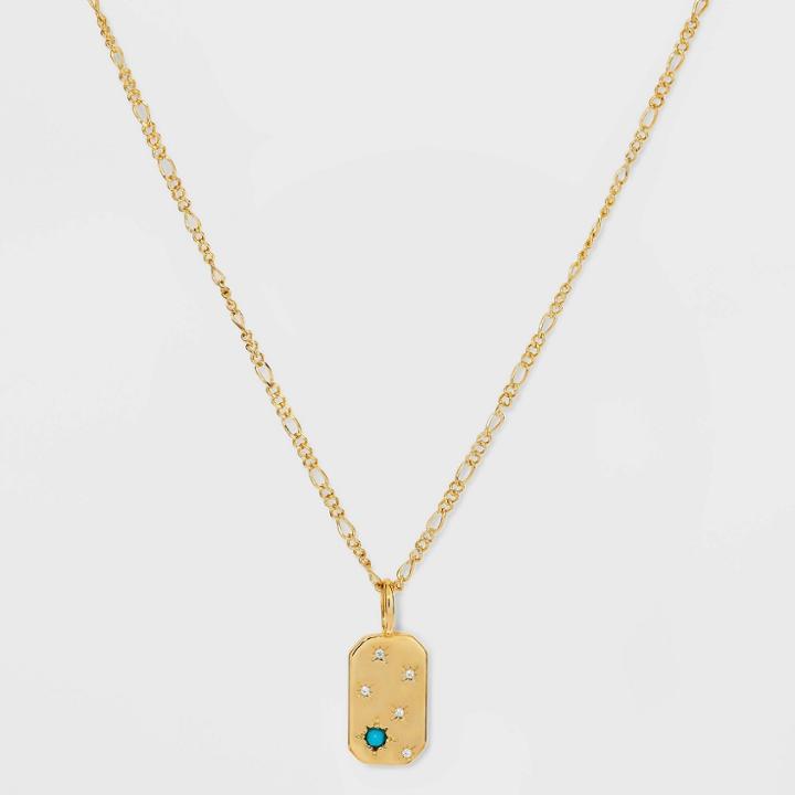 Gold Over Silver Plated Turquoise And Cubic Zirconia Tag Pendant Necklace - A New Day Gold