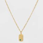 Gold Over Silver Plated Turquoise And Cubic Zirconia Tag Pendant Necklace - A New Day Gold