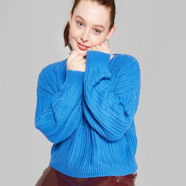 Women's Plus Size V-neck Pullover Sweater - Wild Fable Blue