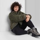 Women's Plus Size Feathered Cord Puffer Jacket - Wild Fable Olive Green