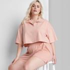Women's Plus Size Short Sleeve Boxy Cropped Polo T-shirt - Wild Fable Coral