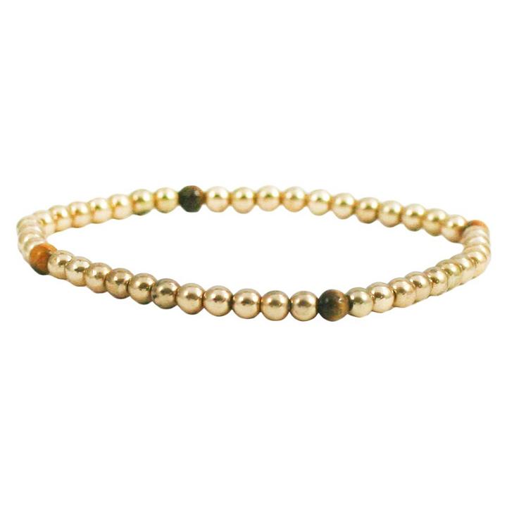 Women's Zirconite 4mm Round Gold Precious Beads Stretch Bracelet-tiger Eye, Brown