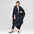 Women's Long Ruana Poncho Sweater - A New Day Black