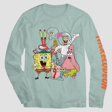 Spongebob Squarepants Men's Spongebob Square Pants Long Sleeve Graphic T-shirt - Aqua