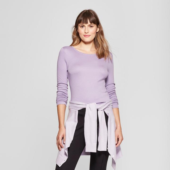 Women's Fitted Long Sleeve Crew T-shirt - A New Day Lavender (purple)