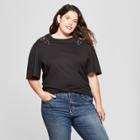 Women's Plus Size Short Sleeve T-shirt With Crochet Detail - Ava & Viv Black X