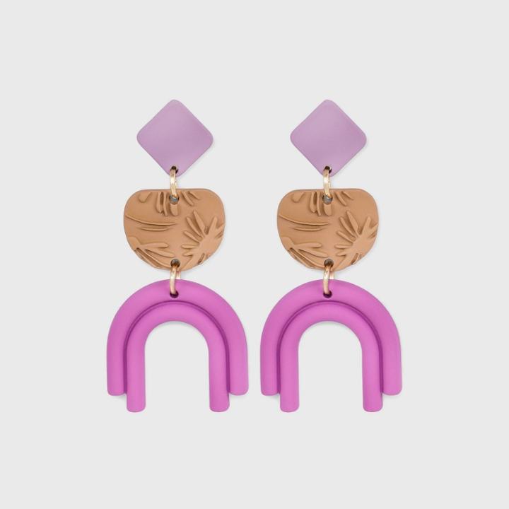 Embossed Floral And Double Arc Drop Earrings - Universal Thread Purple