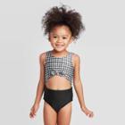 Toddler Girls' Gingham Retro Tie Front One Piece Swimsuit - Cat & Jack Black 2t, Toddler Girl's