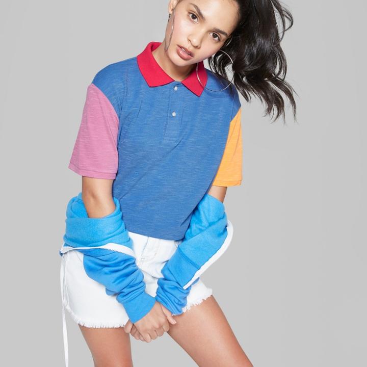Women's Color Blocked Short Sleeve Polo Shirt - Wild Fable Blue