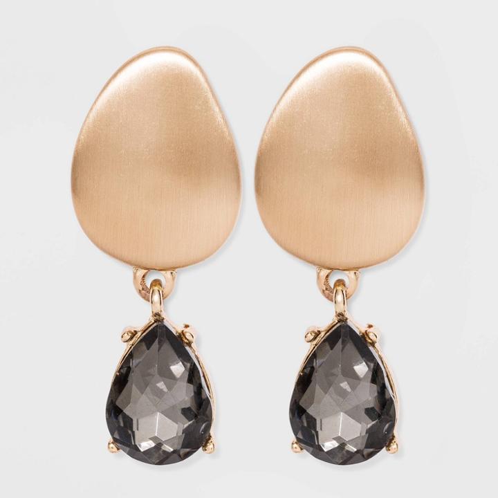 Post Drop Glass Gem Brushed Statement And Stud Earrings - A New Day Black