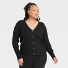 Women's Plus Size Ribbed Cardigan - Ava & Viv Black X
