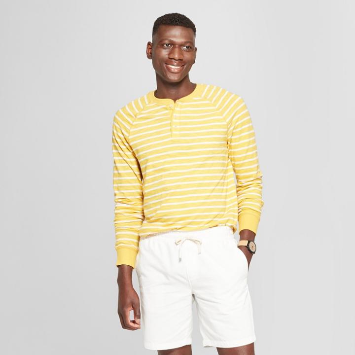 Men's Standard Fit Striped Long Sleeve Jersey Henley Shirt - Goodfellow & Co Zesty Gold