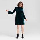 Women's Velvet Mock Neck Swing Dress - Alison Andrews Green