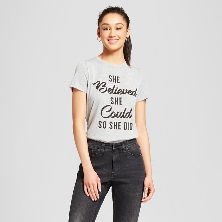 Target Women's She Believed She Could So She Did Short Sleeve Graphic T-shirt - Zoe+liv (juniors') Heather Gray