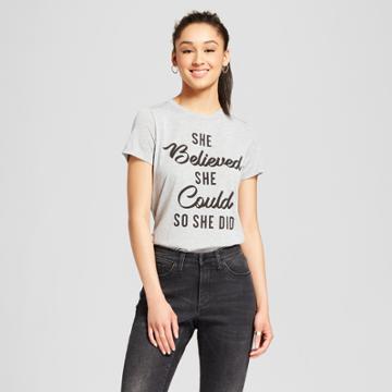 Target Women's She Believed She Could So She Did Short Sleeve Graphic T-shirt - Zoe+liv (juniors') Heather Gray