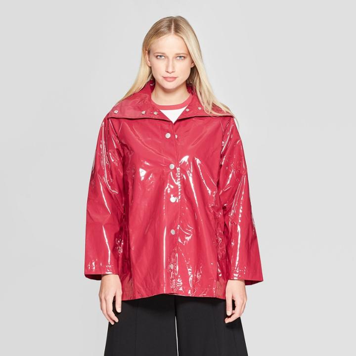 Women's Front Double Welt Pocket Button Detailed Anorak Jacket - Who What Wear Cranberry Red