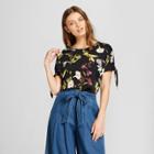 Women's Floral Print Short Tie Sleeve T-shirt - Lux Ii Black