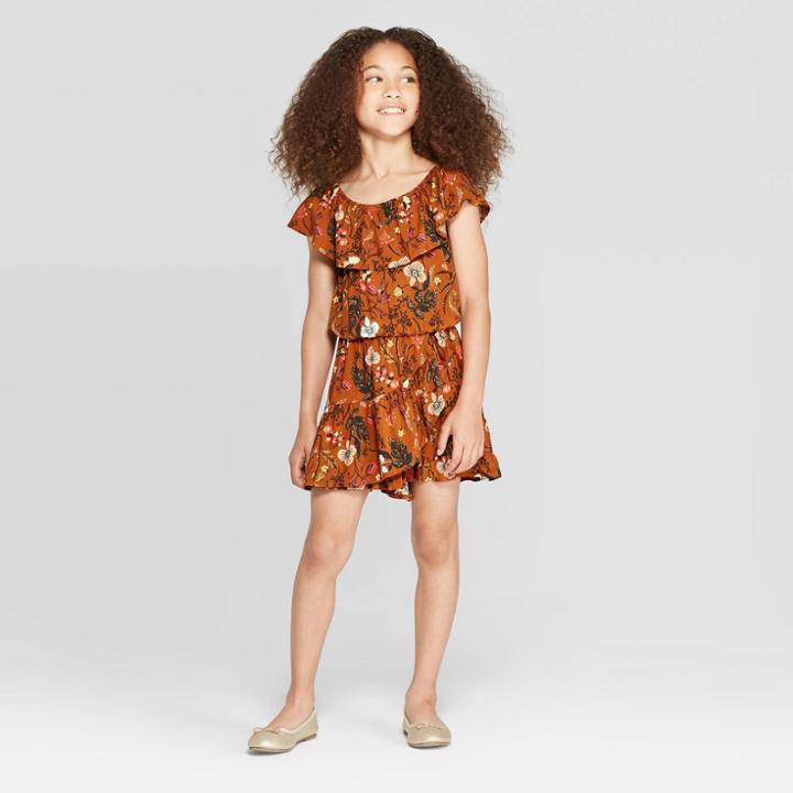 Girls' Ruffle Romper - Art Class Brown