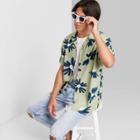 Men's Short Sleeve Button-down Shirt - Original Use Light Mint Green/floral Print