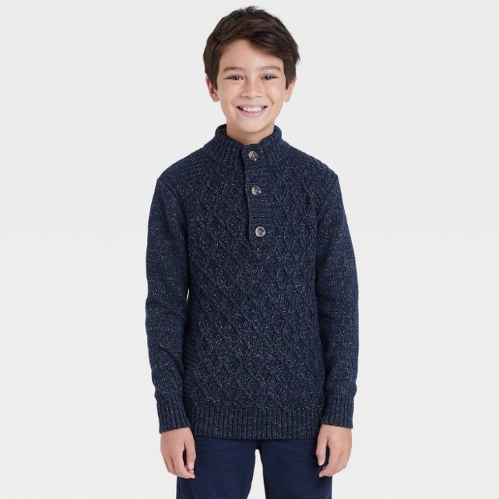 Boys' Textured Mock Neck Sweater - Cat & Jack Navy