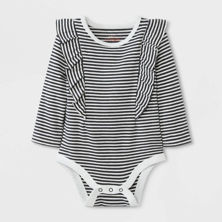 Baby Girls' Ruffle Striped Long Sleeve Bodysuit - Cat & Jack White/black Newborn