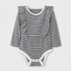 Baby Girls' Ruffle Striped Long Sleeve Bodysuit - Cat & Jack White/black Newborn
