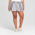 Women's Plus Size Striped Shorts - A New Day Navy/cream