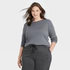 Women's Plus Size Long Sleeve Ribbed T-shirt - A New Day Gray