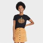 Mighty Fine Women's Halloween Pumpkin Leopard Print Logo Short Sleeve Graphic T-shirt - Black